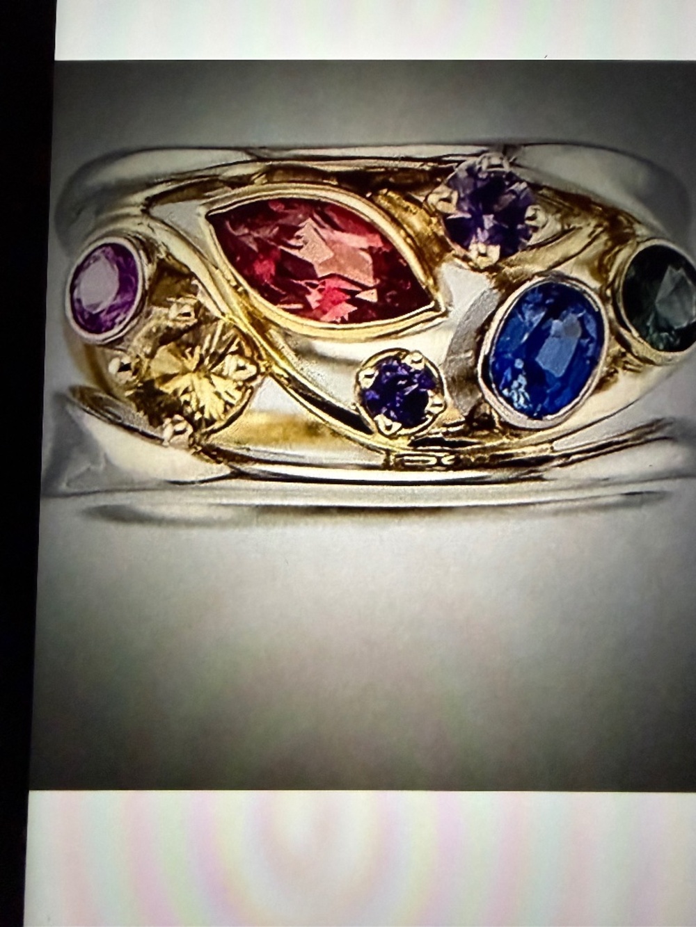 Rainbow Crystal Ring:18kt White and Yellow Gold/Silver
